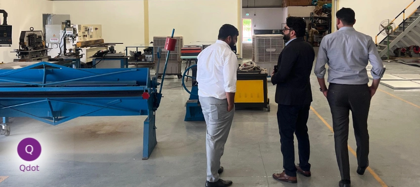 Qdot ISO 45001 consultant reviewing workplace hazards at Saudi industrial site